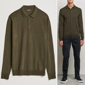 J. LINDEBERG Noel Light Merino Polo Shirt in Forest Green Collar Size Large NEW